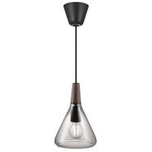 rechtopstaande hanglamp formaat en verfijnd in exclusief FSC-gecertificeerd geolied walnoot top - Smoked Glass