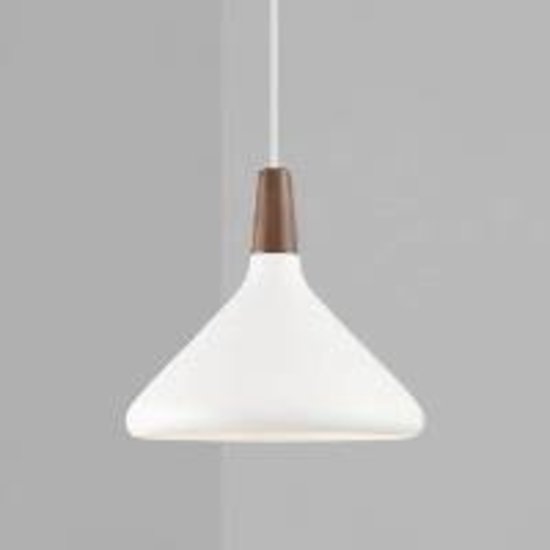 verfijnde hanglamp in exclusief FSC-gecertificeerd geolied notenhouten top - wit