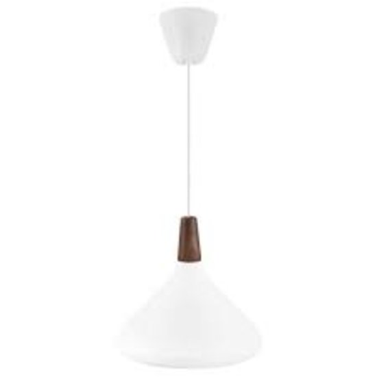 verfijnde hanglamp in exclusief FSC-gecertificeerd geolied notenhouten top - wit