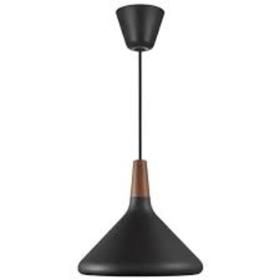 Hängelampe mit schwarzem Metallrahmen und FSC-zertifizierter, geölter Walnussplatte, E27-Fassung, dimmbar mit kompatibler Lampe