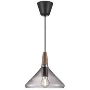 refined hanging lamp in exclusive FSC certified oiled walnut top - smoked glass