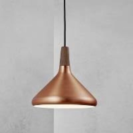 verfijnde hanglamp in exclusief FSC-gecertificeerd geolied walnoot top - koper