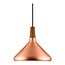 Hanglamp met top van FSC-gecertificeerd geolied notenhout en koper metaal, E27 fitting max 60W, Ø27 x H24,5 cm, textielkabel 300 cm