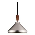 Hanglamp in geborsteld staal met geolied, FSC-gecertificeerd notenhouten top - E27, dimbaar, hoogte 24,5 cm, diameter 27 cm