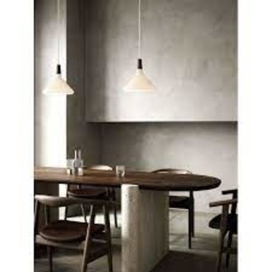 refined hanging lamp in exclusive FSC certified oiled walnut top - opal glass