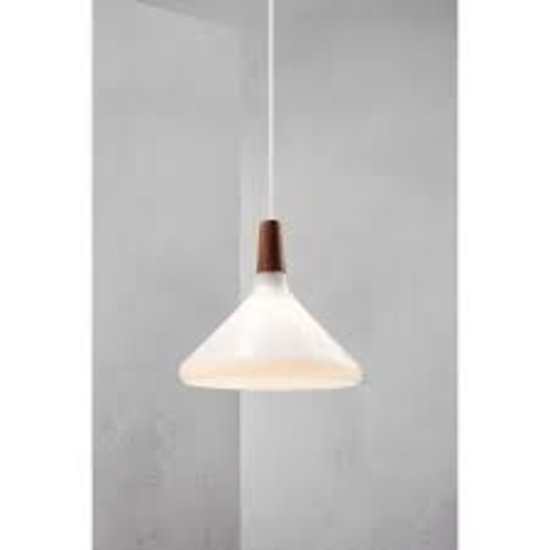 Pendant lamp with oiled FSC-certified walnut top and opal glass shade, E27 socket (bulb not included), dimmable, height 24.5 cm