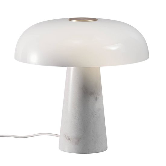 Lampe de table avec pied en marbre et abat-jour en verre blanc opale, douille E27 max 15W, 32 x 32 cm, IP20