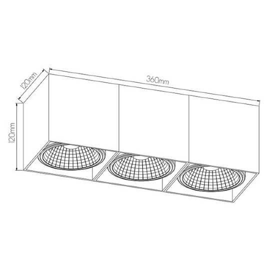 Lampe moderne 3 spots rectangle noir 12W