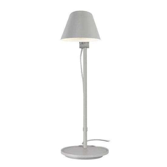Lampe de table grise, métal et aluminium, culot E27 max 40W, hauteur 53,1 cm, abat-jour 15 cm, IP20, câble 250 cm