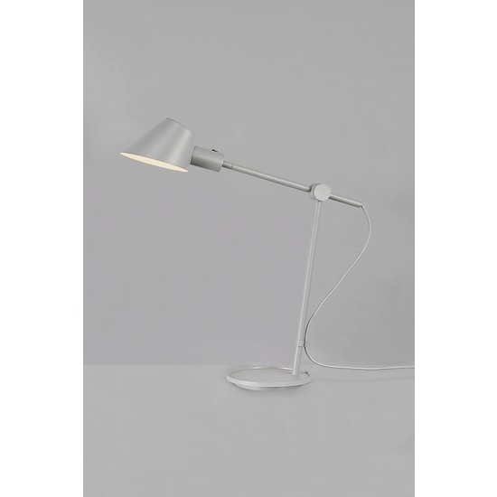 Lampe de table grise, métal et aluminium, culot E27 max 40W, hauteur 53,1 cm, abat-jour 15 cm, IP20, câble 250 cm