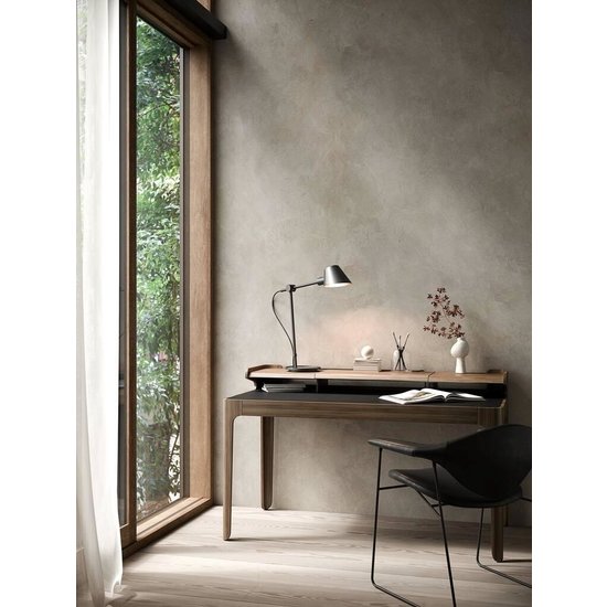 Black table lamp in metal and aluminium with E27 socket, max 40W, height 53.1 cm, shade Ø15 cm, IP20, 250 cm textile cable