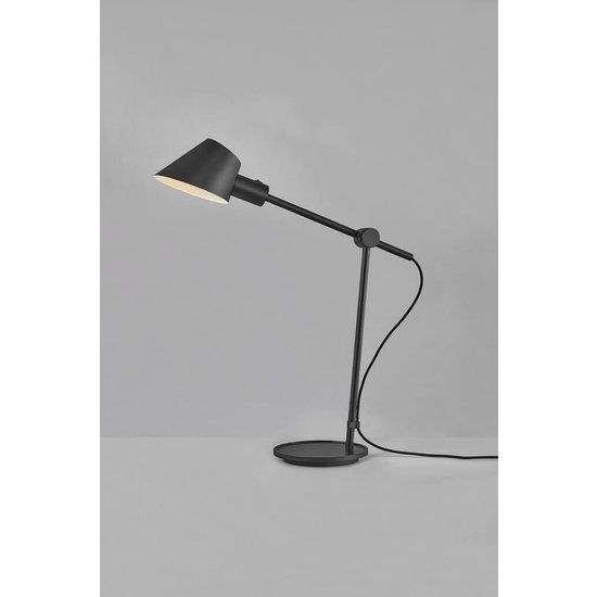 Black table lamp in metal and aluminium with E27 socket, max 40W, height 53.1 cm, shade Ø15 cm, IP20, 250 cm textile cable