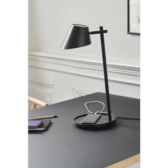 Table lamp black, height 47 cm, shade Ø14.5 cm, dimmable 14.5W LED module, IP20, black textile cable 180 cm