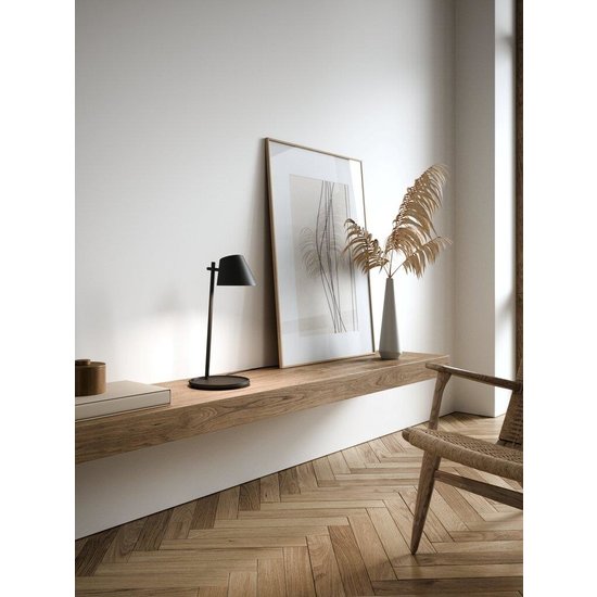 Table lamp black, height 47 cm, shade Ø14.5 cm, dimmable 14.5W LED module, IP20, black textile cable 180 cm