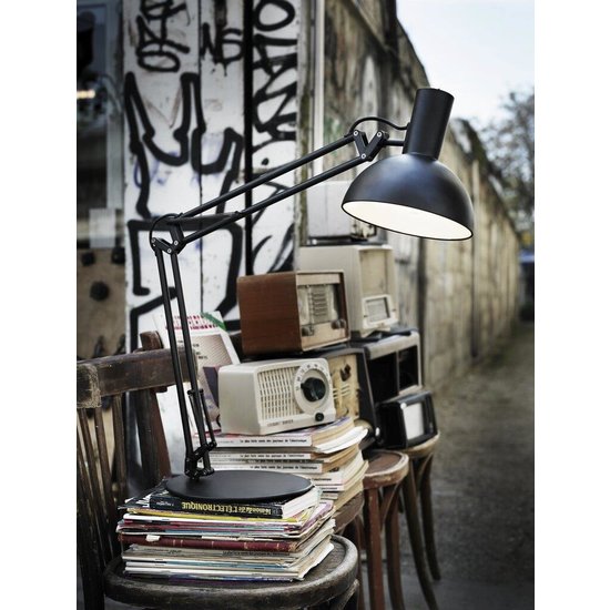 Tafel-, wand- en bureaulamp zwart metaal, 52 cm, E27, dimbaar met geschikte lamp, IP20, lichtbron niet inbegrepen.