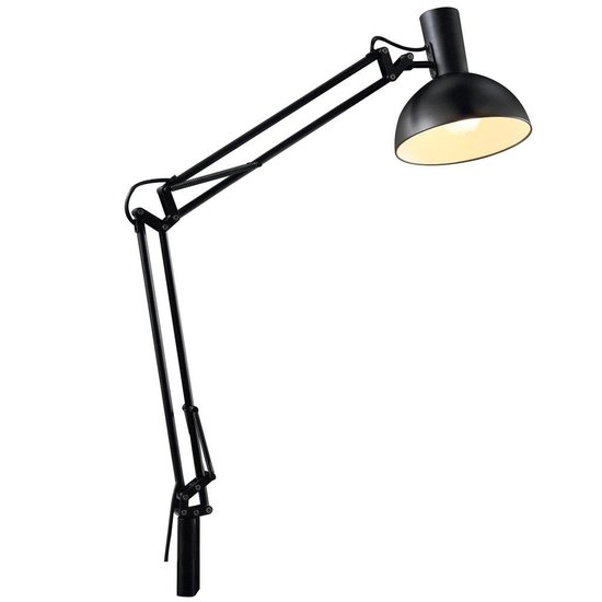 Tafel-, wand- en bureaulamp zwart metaal, 52 cm, E27, dimbaar met geschikte lamp, IP20, lichtbron niet inbegrepen.