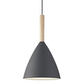 Pendelleuchte mit grauem Metallschirm und Holzdetails, E27-Fassung (Leuchtmittel exkl.), dimmbar, IP20, Höhe 35 cm