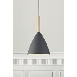 Hanglamp grijs metaal en hout, E27 fitting, dimbaar, IP20