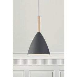 Suspension grise métal et bois, douille E27, dimmable, IP20