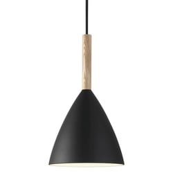 Pendelleuchte schwarz Metall und Holz, E27, dimmbar