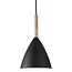 Lámpara colgante negra de metal con detalles de madera, casquillo E27 máx. 40W, regulable con bombilla compatible, cable 300 cm