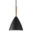Schwarze Pendelleuchte aus Metall mit Holzdetails, E27-Fassung max. 40W, dimmbar mit passender Lampe, Kabel 300 cm