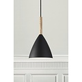 Schwarze Pendelleuchte aus Metall mit Holzdetails, E27-Fassung max. 40W, dimmbar mit passender Lampe, Kabel 300 cm