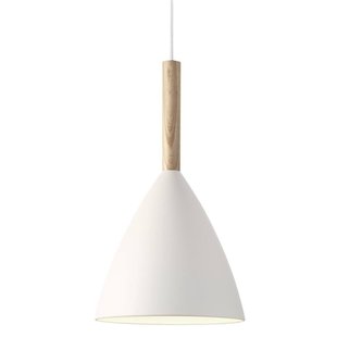 Suspension blanche, métal et bois, douille E27, Ø20 cm