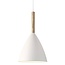Suspension blanche avec structure métallique et détail bois, douille E27 max. 40W, Ø20 cm, H35 cm, IP20, gradable avec ampoule compatible