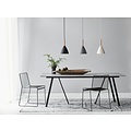Weiße Pendelleuchte mit Metallrahmen und Holzdetail, E27-Fassung max. 40W, Ø20 cm, H35 cm, IP20, dimmbar mit kompatibler Lampe