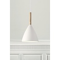 Lámpara colgante blanca con estructura de metal y detalle de madera, casquillo E27 máx. 40W, Ø20 cm, H35 cm, IP20, regulable con bombilla compatible