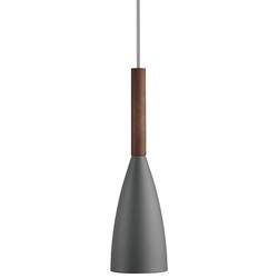 Suspension grise en metal et bois, culot E27, dimmable