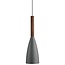 Suspension grise, corps metal et detail bois, culot E27, max. 40W, IP20, hauteur 35 cm
