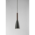 Hanglamp grijs met metalen body en houten detail, E27 fitting, max. 40W, IP20, hoogte 35 cm