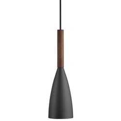 Pendant lamp E27 black, metal and wood, dimmable, Ø10 cm