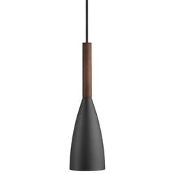 Pendelleuchte E27 schwarz, Metall und Holz, dimmbar, Ø10 cm