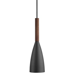 Lámpara colgante E27 negra, metal y madera, regulable