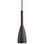 Pendelleuchte aus schwarzem Metall mit Holzdetail, E27-Fassung, max. 40W, Höhe 35 cm, Schirm Ø10 cm, dimmbar mit passender Lampe