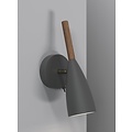Nordlux slim, adjustable wall lamp grey, height 26cm, shade Ø7.5cm, GU10, wood and metal