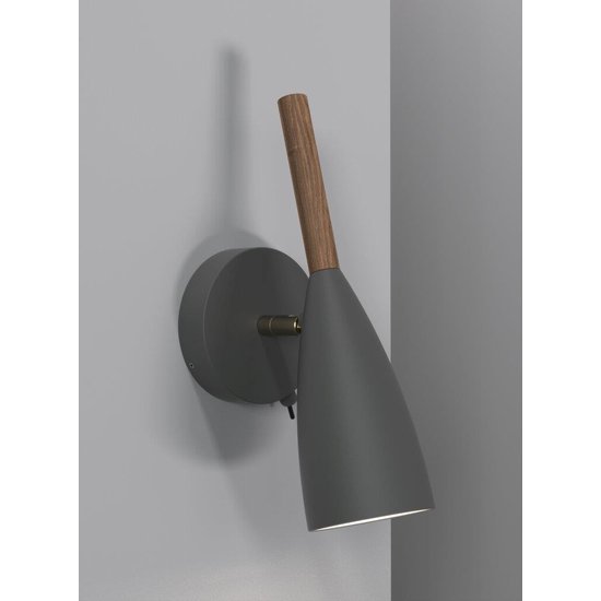 Nordlux applique murale fine et orientable grise, hauteur 26cm, abat-jour Ø7,5cm, GU10, bois et métal
