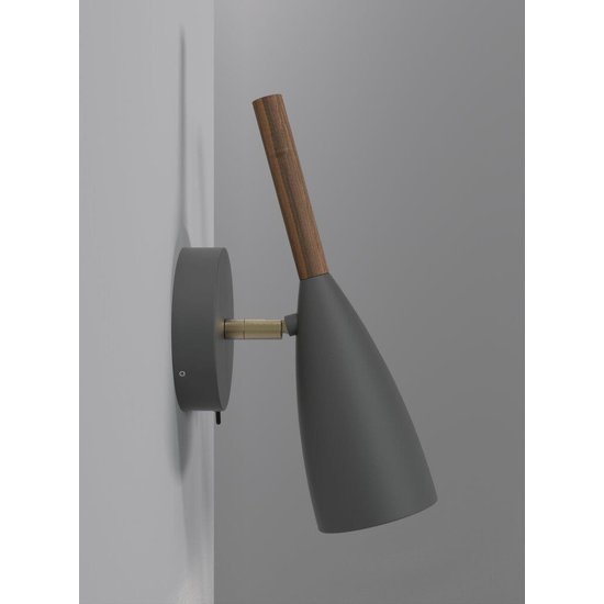 Nordlux slanke, verstelbare wandlamp grijs, hoogte 26cm, kap Ø7,5cm, GU10, hout en metaal