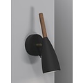 Adjustable wall lamp in black metal with wood detail, GU10 socket (bulb excl.), height 26 cm, dimmable with compatible bulb, IP20