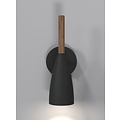 Verstelbare wandlamp in zwart metaal met houten details, GU10-fitting (excl. lichtbron), hoogte 26 cm, kabel 180 cm, dimbaar met dimbare lamp, IP20