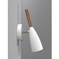 Verstellbare zylindrische Wandleuchte aus weißem Metall mit Holzdetail, GU10-Fassung max. 8W, dimmbar