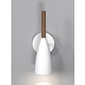 Applique murale cylindrique orientable en métal blanc avec détail en bois, douille GU10 max 8W, gradable