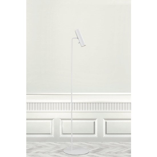 Nordlux lampadaire scandinave blanc, fin et orientable, hauteur 141cm, abat-jour Ø6cm, douille GU10