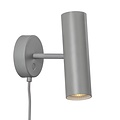 Applique murale cylindrique orientable, gris métal, douille GU10 max 8W, IP20, hauteur 20 cm, câble 200 cm