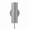 Wandlamp cilinder verstelbaar, grijs metaal, GU10-fitting max. 8W, IP20, hoogte 20 cm, kabel 200 cm