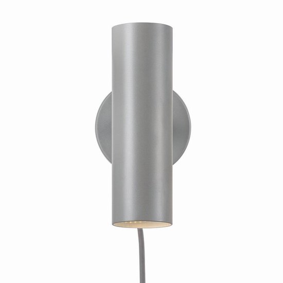 Verstellbare Zylinder-Wandleuchte aus grauem Metall, GU10-Fassung max. 8W, IP20, Höhe 20 cm, Kabel 200 cm