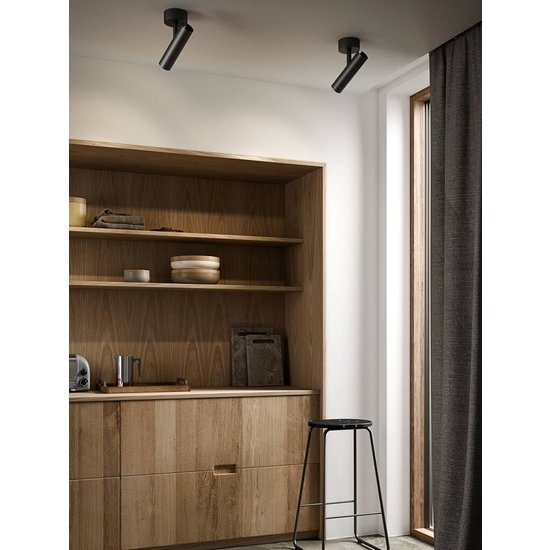Nordlux plafonnier minimaliste noir, dimmable, largeur 10cm, abat-jour Ø6cm, douille GU10